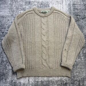 Aran Crafts Sweater Mens Medium Beige Cable Knit Wool Fisherman Crewneck Ireland